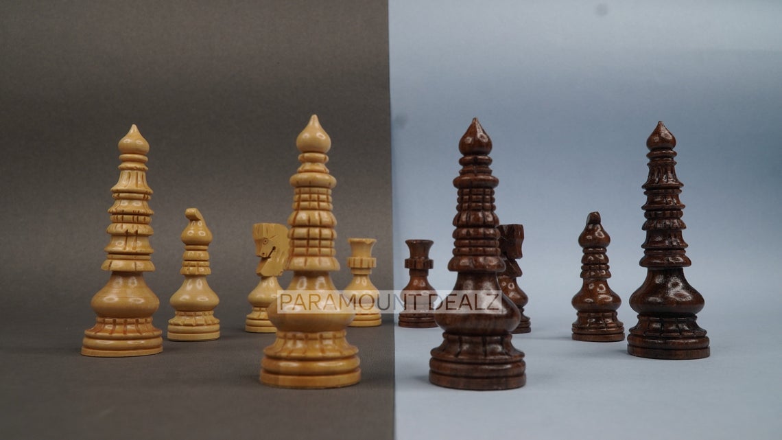 Paramount Dealz Handcrafted Wooden Chess Pieces with Velvet Carry Pouch