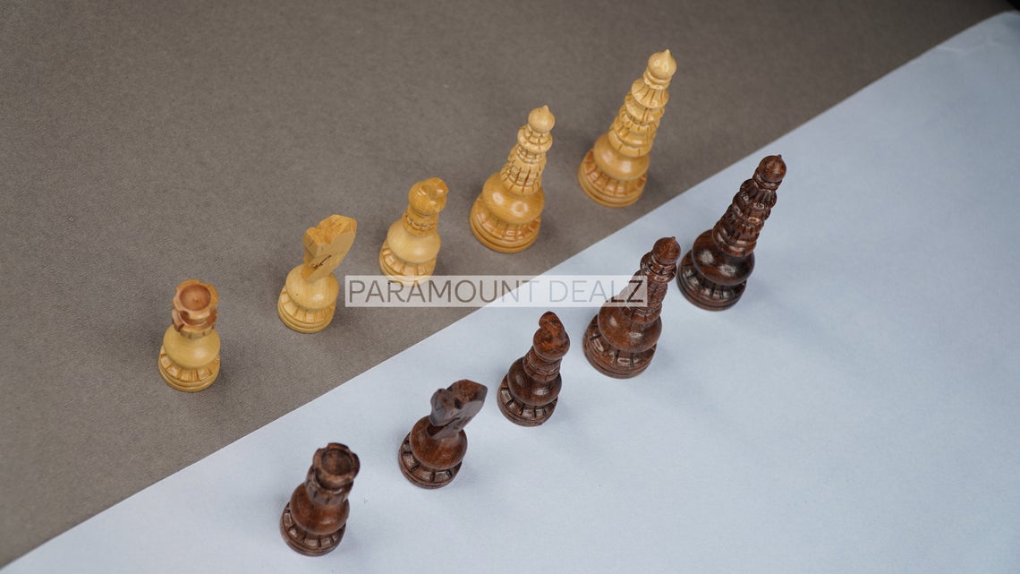 Paramount Dealz Handcrafted Wooden Chess Pieces with Velvet Carry Pouch