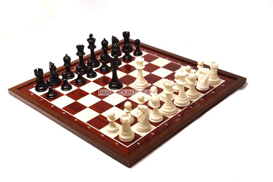 Paramount Dealz Wooden Laminated Chess Board Game Set with Chess Pieces and Carry Case Pouch - Handcrafted by Indian Artsian from Engineering Wood
