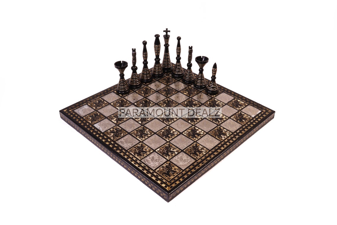 Brass and Metal Handcrafted Chess Board Game Set