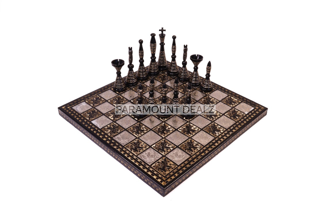 Brass and Metal Handcrafted Chess Board Game Set