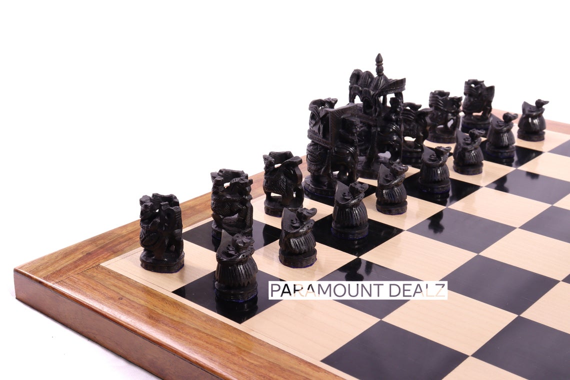 Wooden Chess Board with 3" Royal Maharaja Chess Pieces