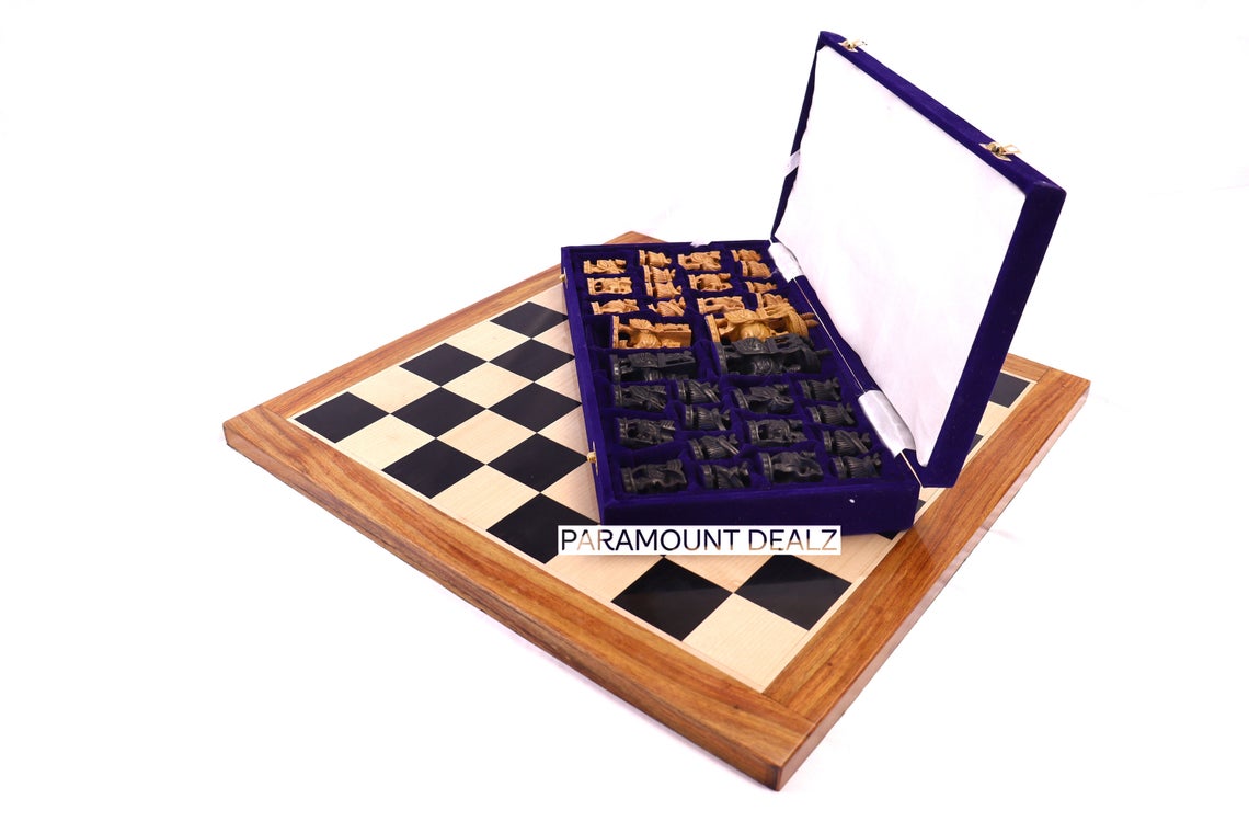 Wooden Chess Board with 3" Royal Maharaja Chess Pieces