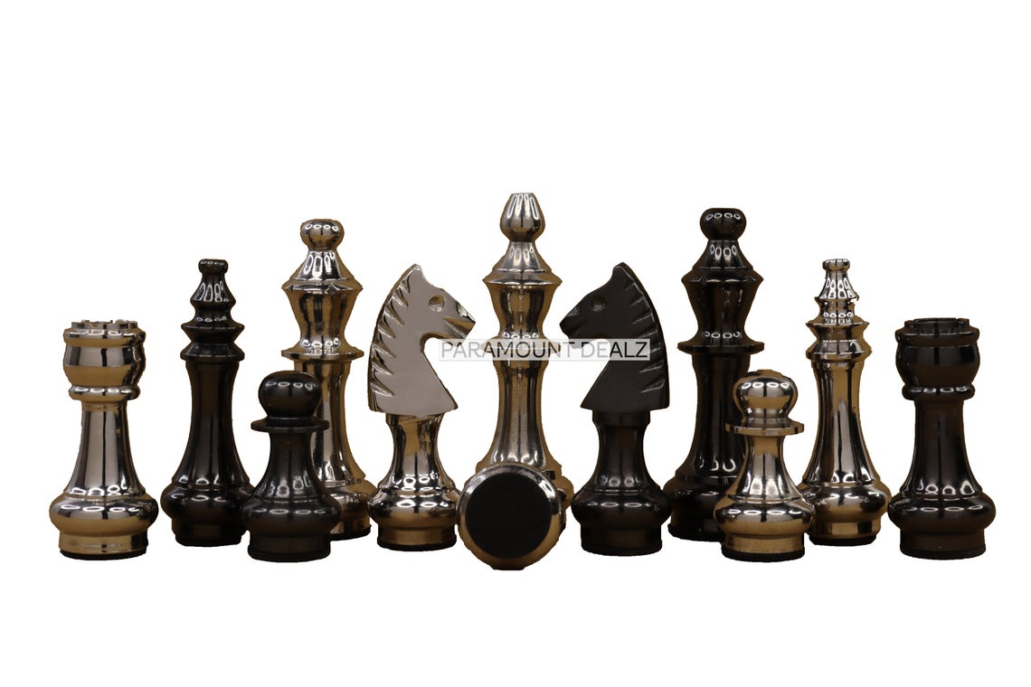 PM New Collection 73 2Handcrafted Aluminium Metal 32 Chess Pieces Set and Wooden Chess Pieces Box