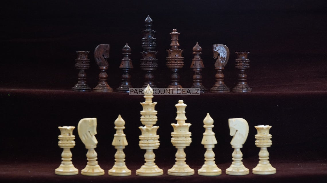 King Size Handmade Wooden 32 Chessmen Chess Pieces Set