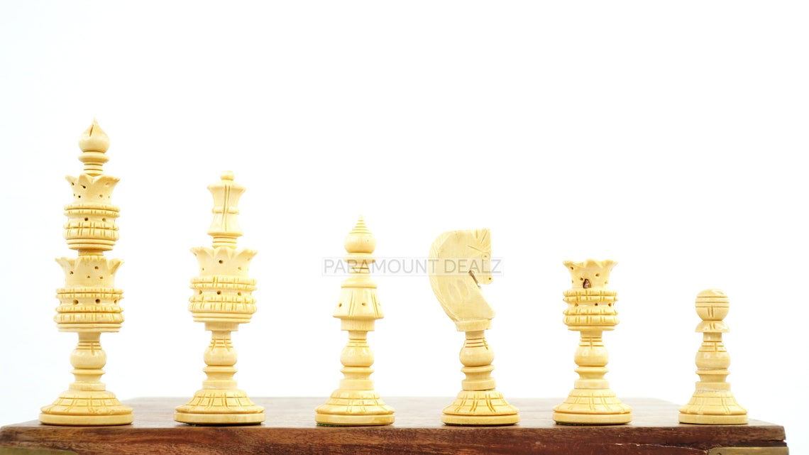 King Size Handmade Wooden 32 Chessmen Chess Pieces Set
