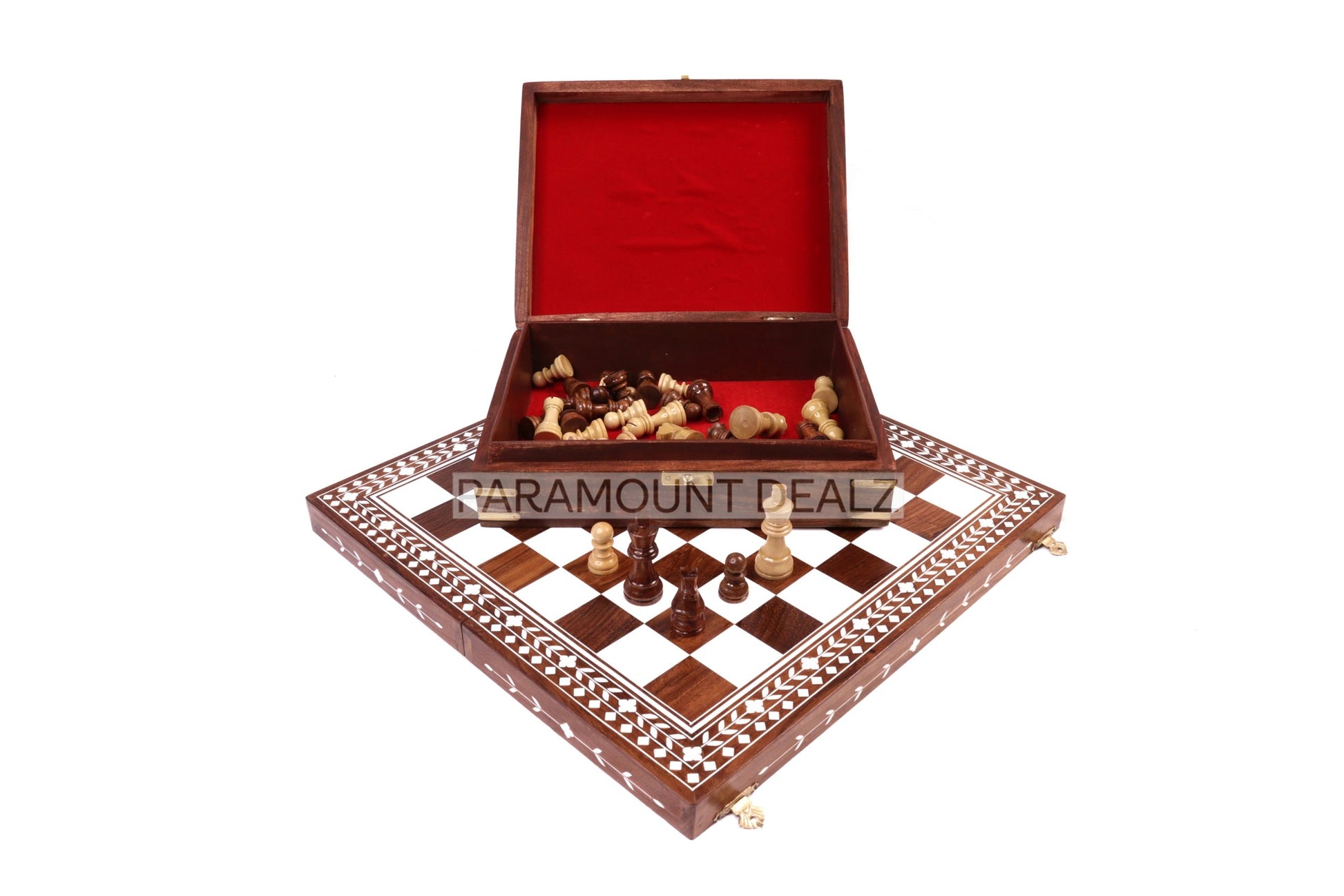 WOODEN FOLDING CHESS SET WITH WOODEN STAUNTION COINS