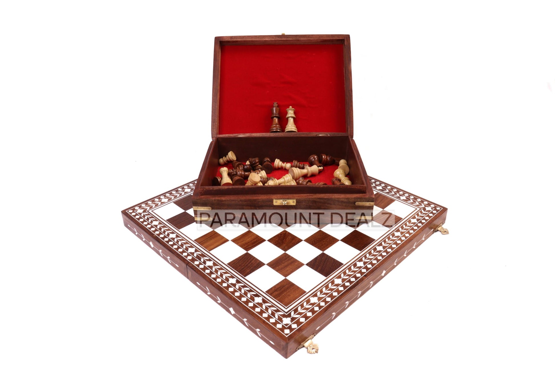 WOODEN FOLDING CHESS SET WITH WOODEN STAUNTION COINS