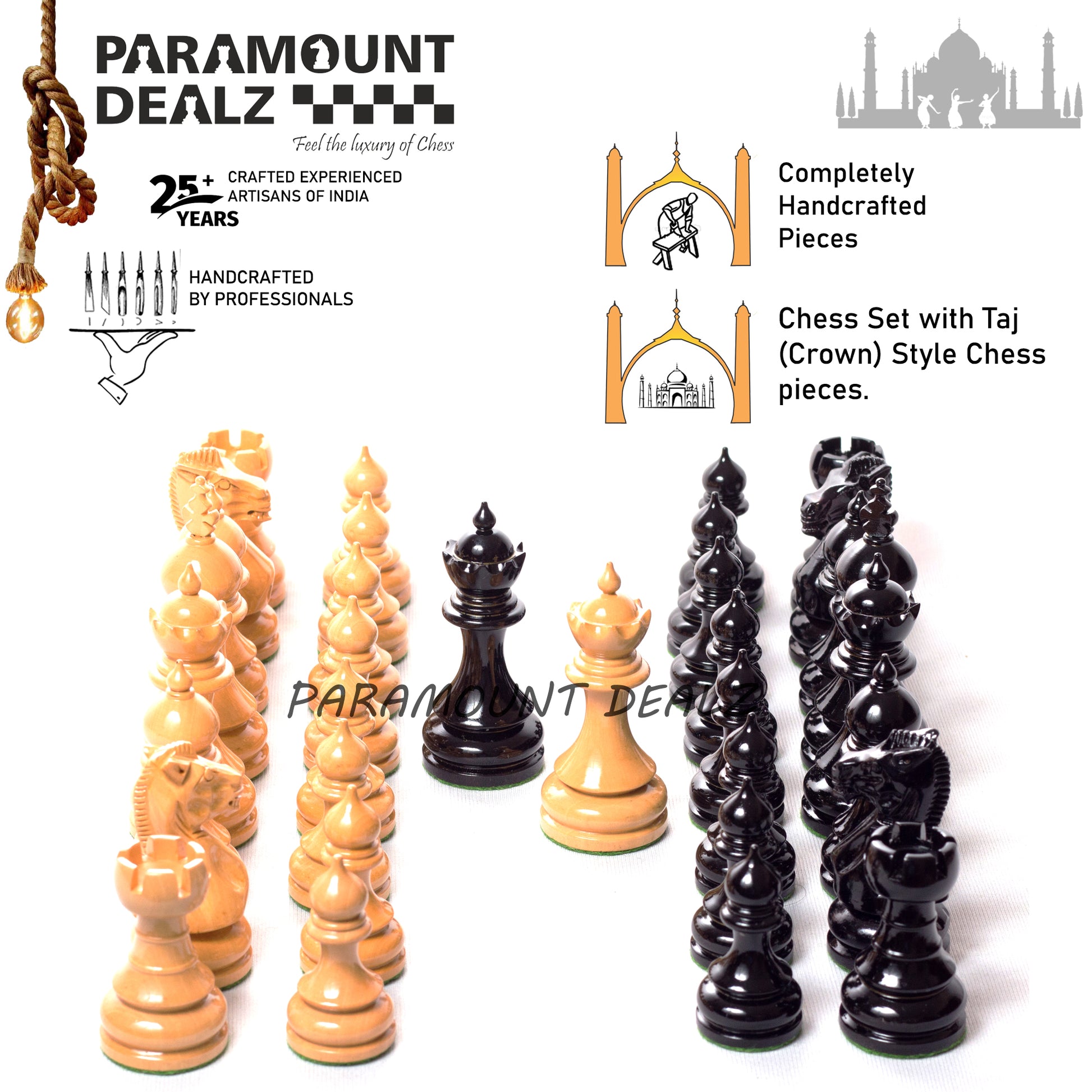 Taj Staunton Series Carved Wooden Chess Pieces