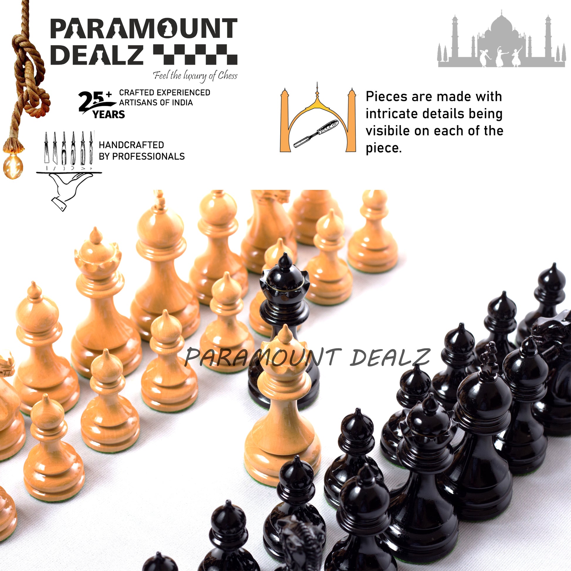 Taj Staunton Series Carved Wooden Chess Pieces