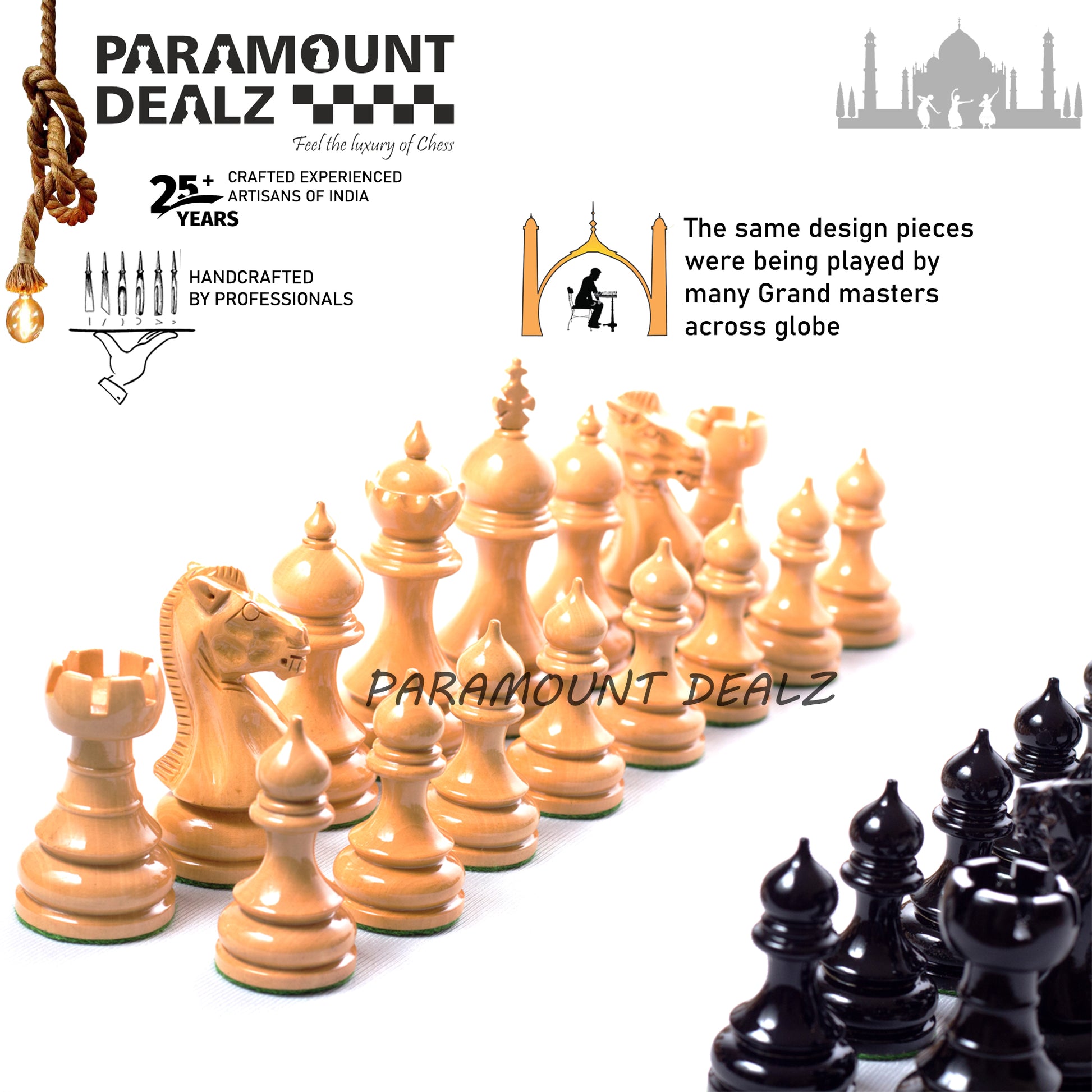 Taj Staunton Series Carved Wooden Chess Pieces