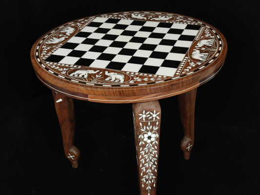 Personalized Handmade Wooden Inlay Chess Table Board Game - Perfect Living Room Vintage Luxury Decor for Lovers